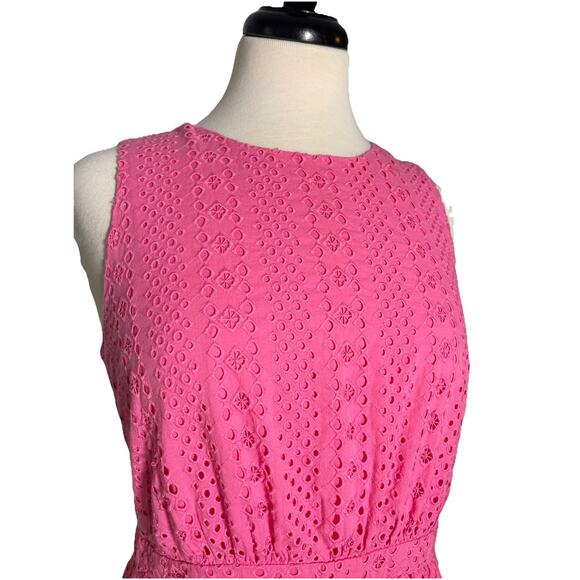 J.Crew hot pink eyelet cotton midi dress sleeveless tiered hem size 8 - Picture 2 of 8